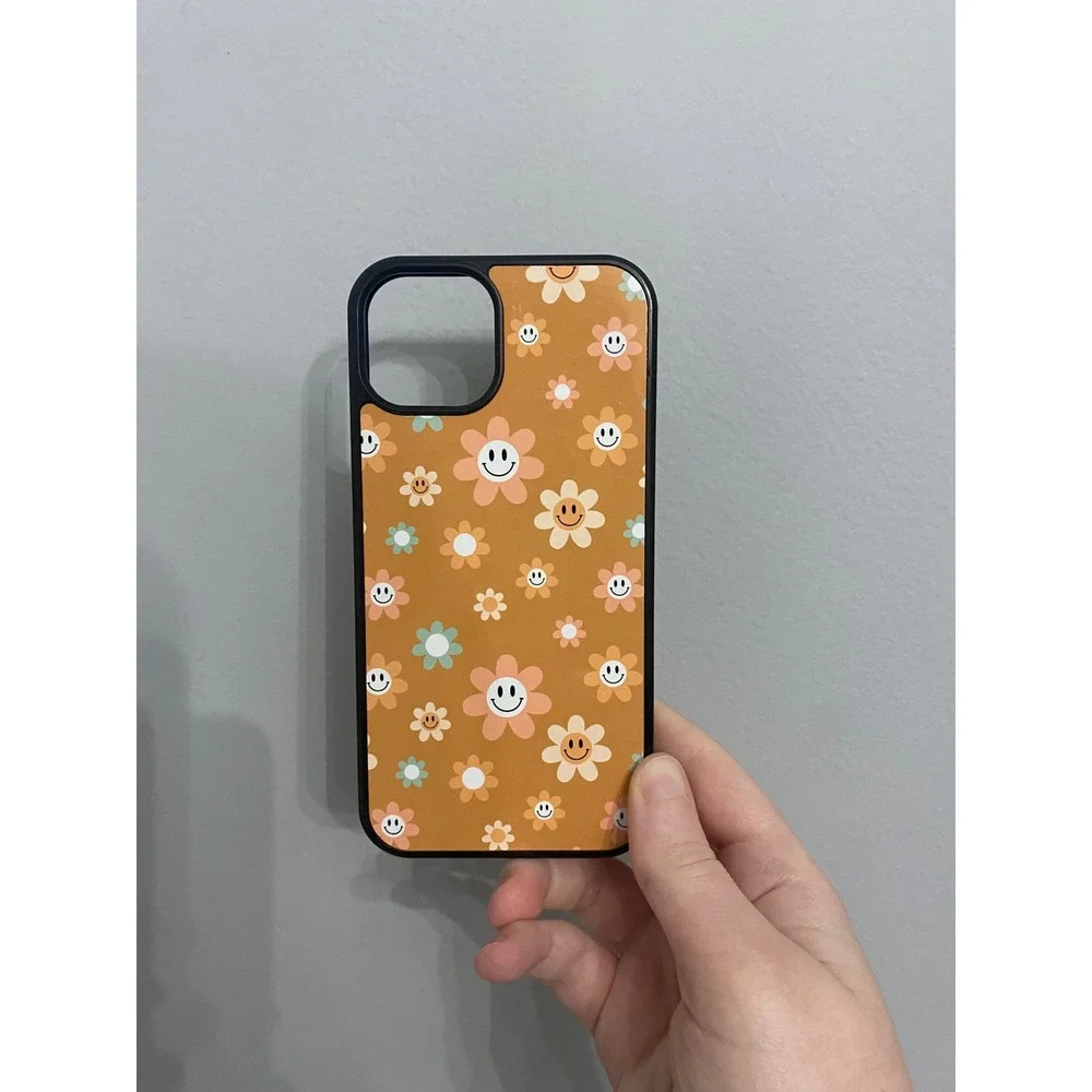 Phone Case iPhone 13 Orange Retro Smiley Face Daisy Floral Bumper Cover